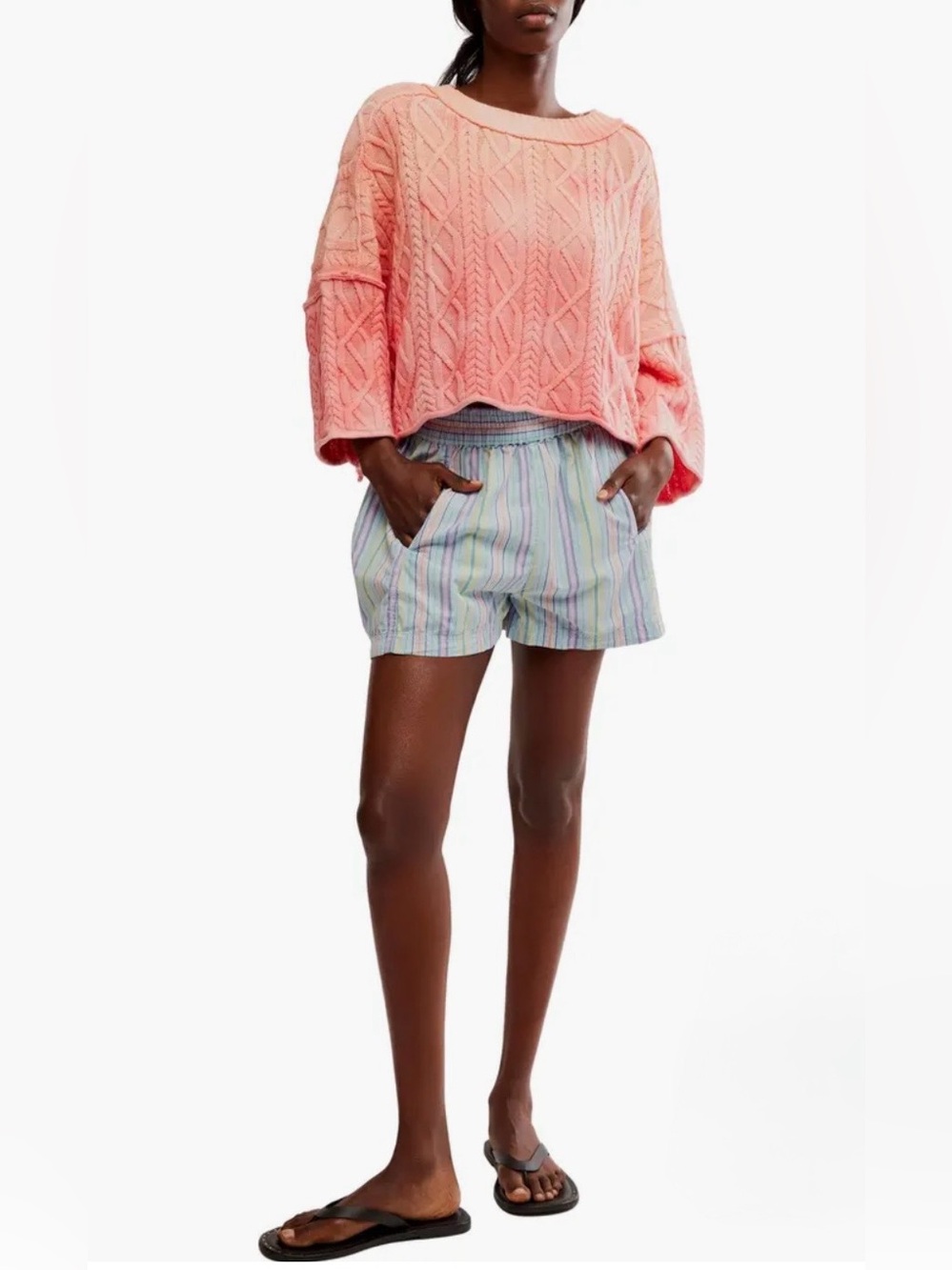 NWT Free People Get Free Striped Cotton Pull-On Elastic Waist Shorts S - Picture 3 of 14